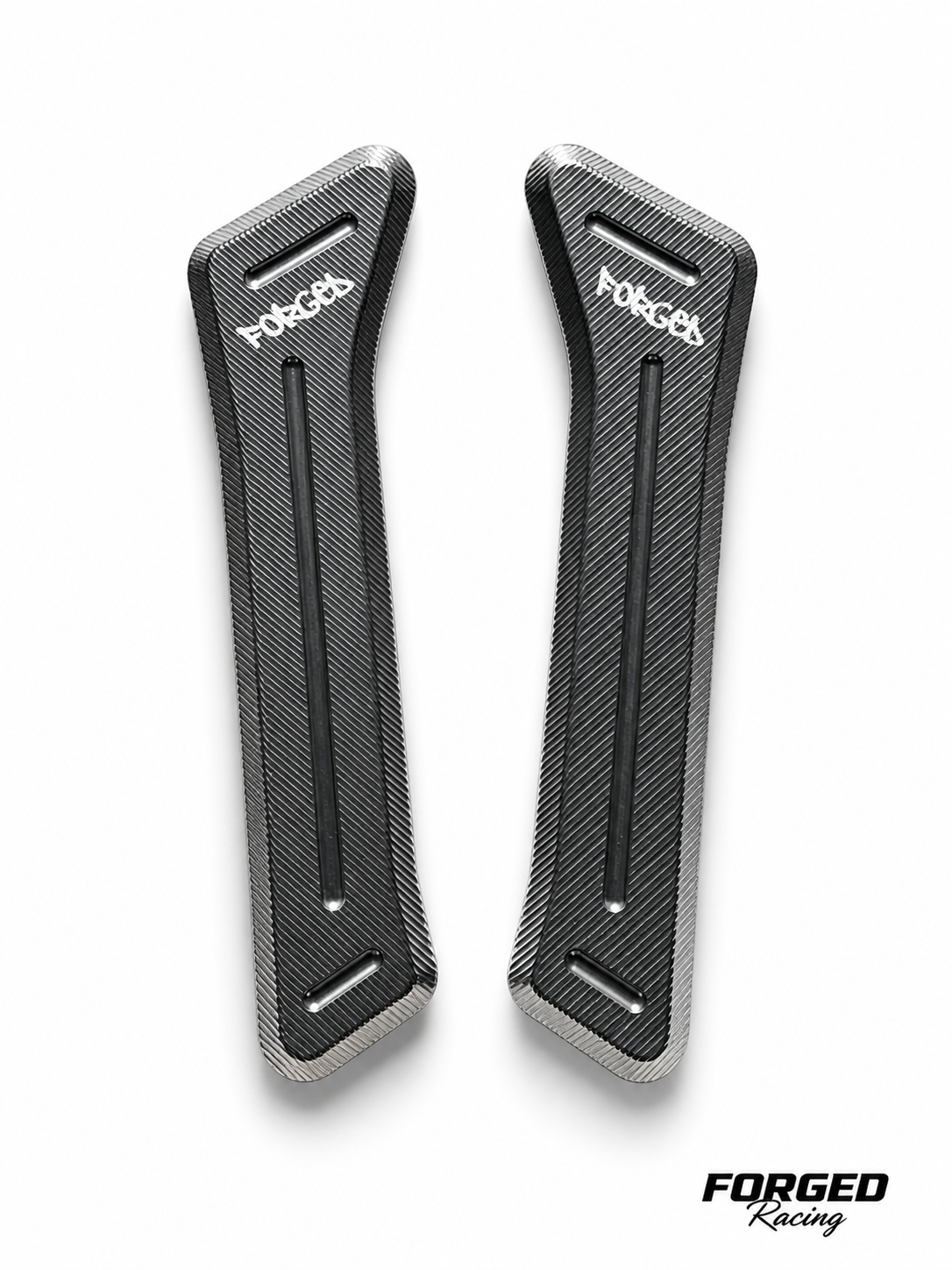 Glossy black battery guard with laser-engraved Forged V2 logo