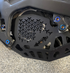 Close-up of titanium bash guard bolts for Sur-Ron and Talaria