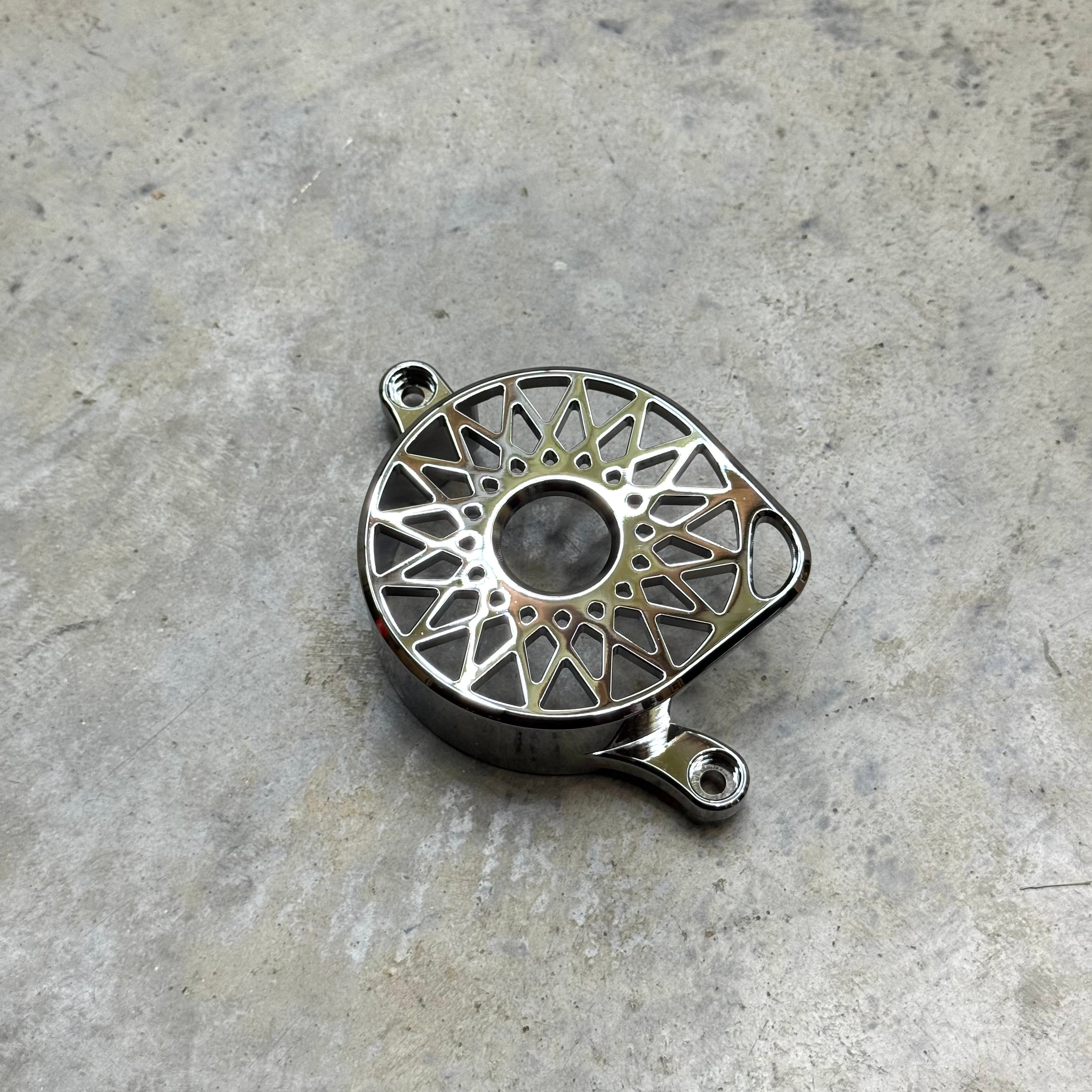 Black anodized aluminum motor cover for Sur-Ron Ultra Bee