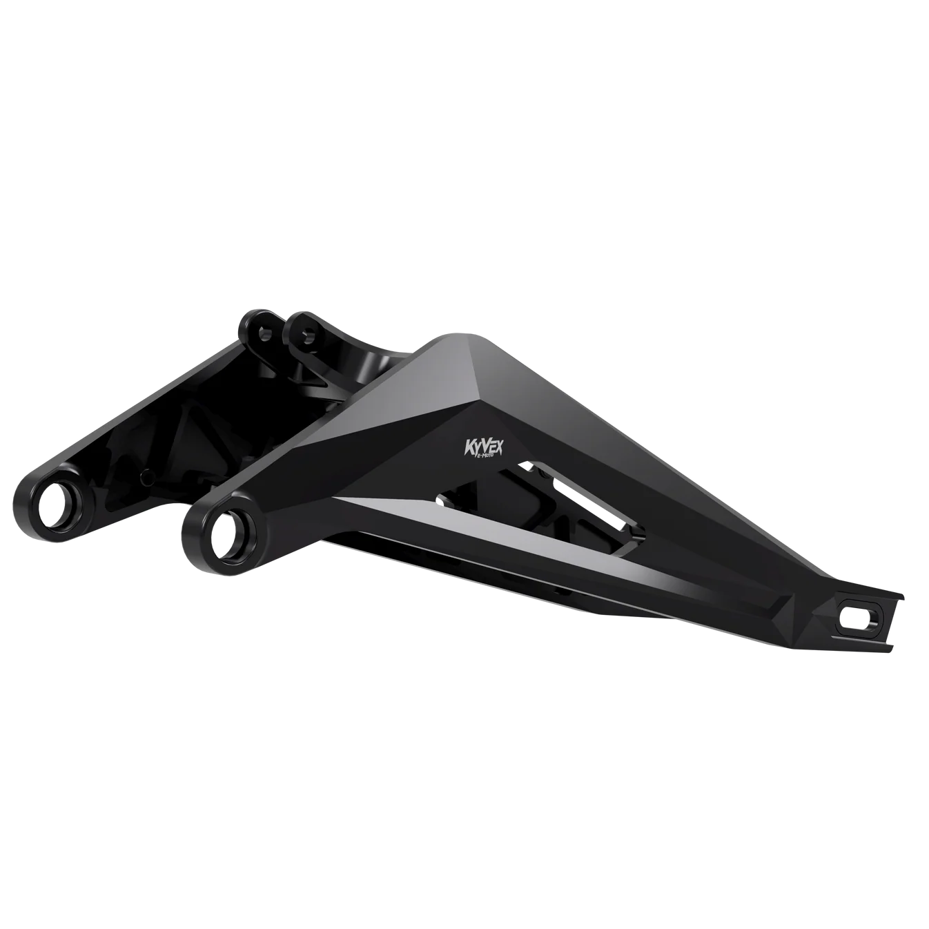 CNC-machined billet swing arm showing precision mounting points for Sur-Ron LBX