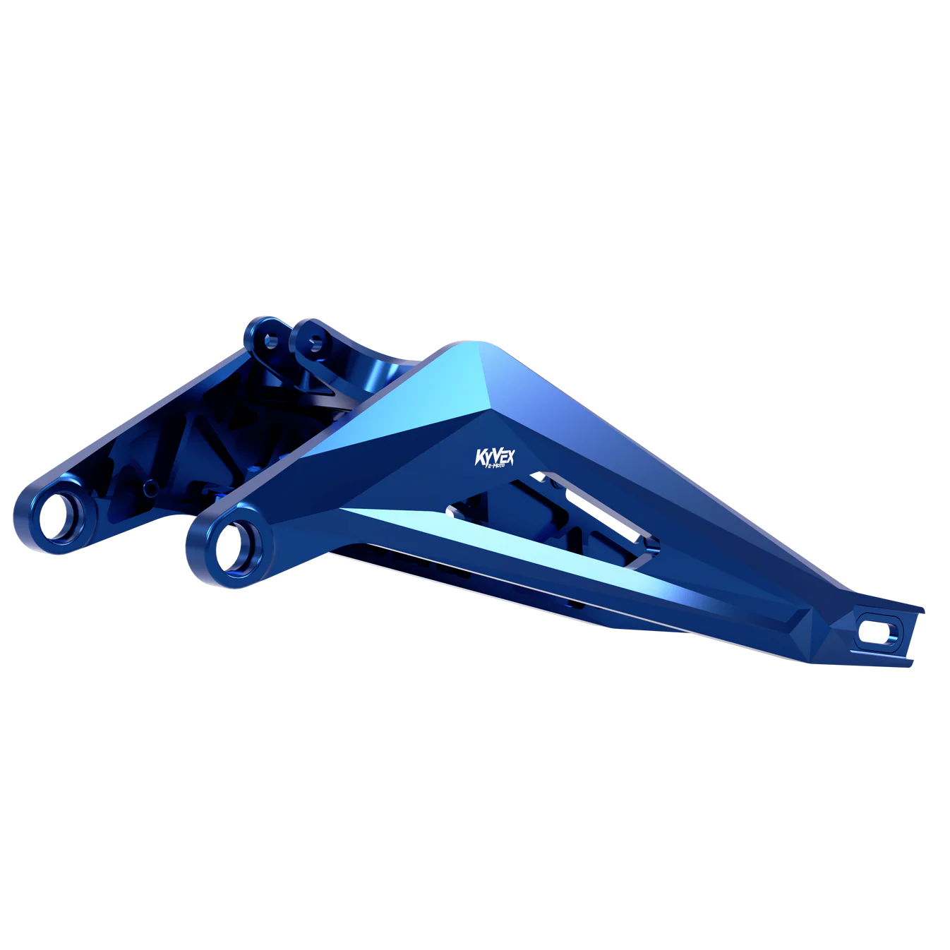 KyVex Sur-Ron swing arm detail of machined structure replacing cast OEM