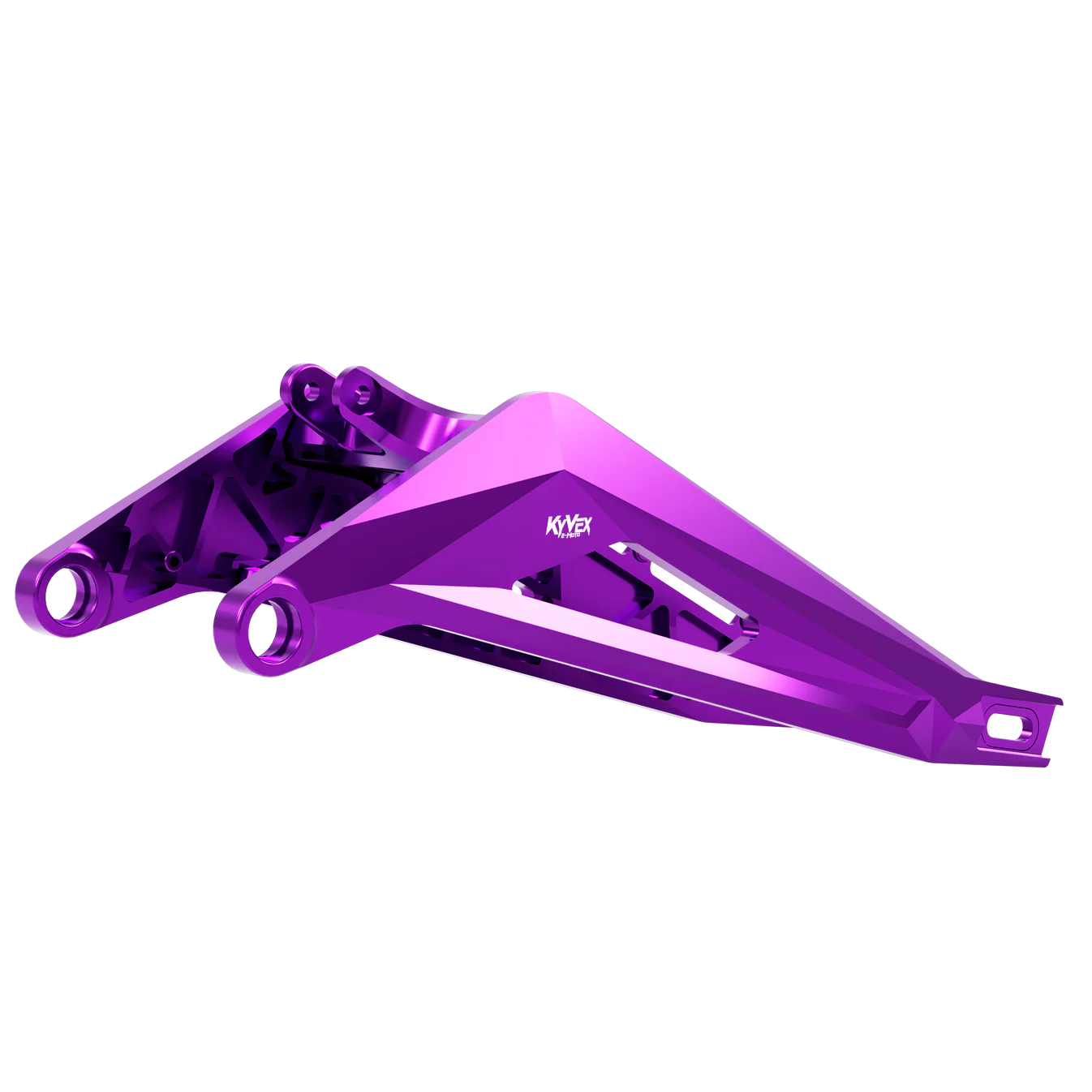 Side view of KyVex billet aluminum swing arm direct bolt-on for Sur-Ron LBX