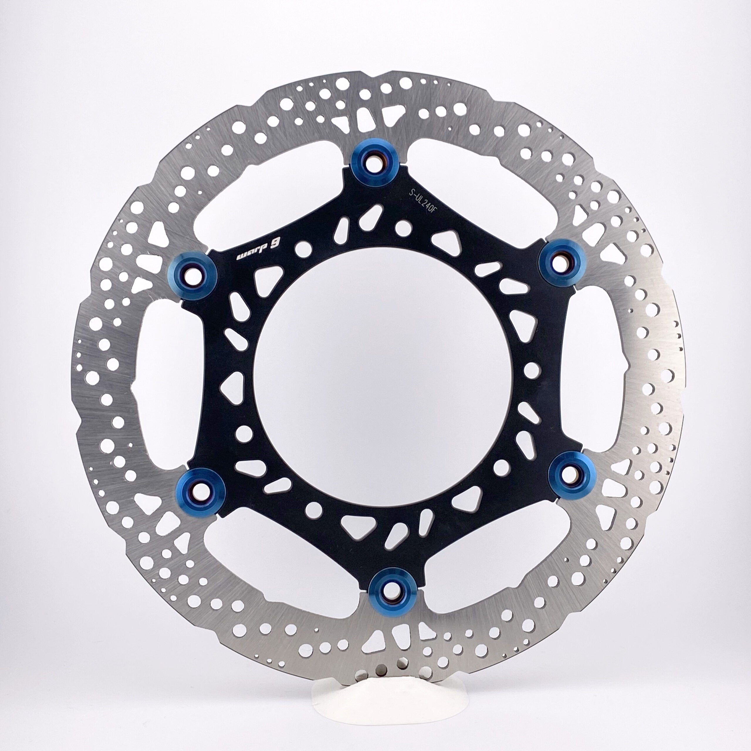 Two-piece floating rotor with aluminum center ring and blue stainless rivets
