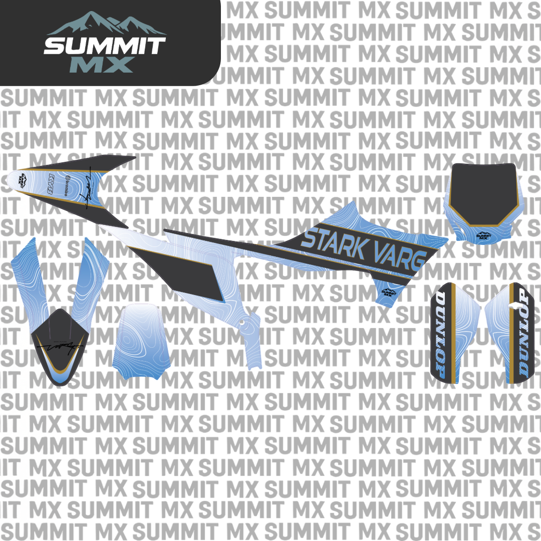Summit MX topographical graphics kit on a Stark Varg electric MX bike