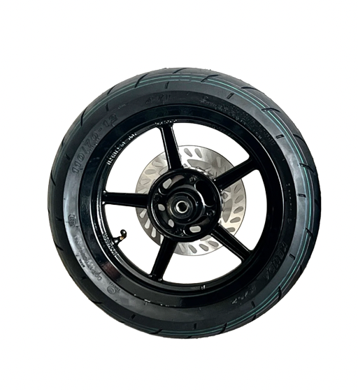 Supermoto rim and hub close-up for e-moto conversion