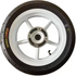 Front white supermoto wheel with mounted brake rotor