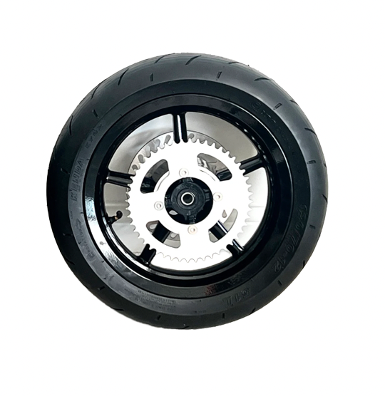 Rear supermoto wheel with sprocket mounted