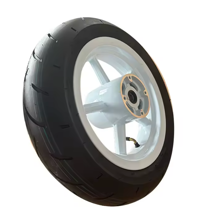 White supermoto wheels shown with included mounting hardware