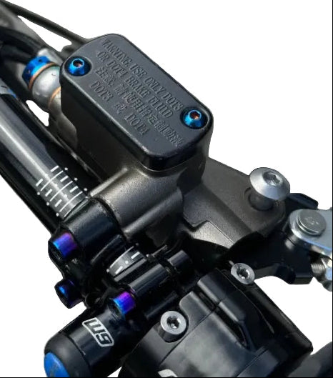 Tirider 2-piece titanium brake reservoir bolt kit for the Sur-Ron Ultra Bee