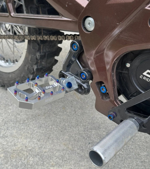 Close-up of titanium peg bracket bolt finish