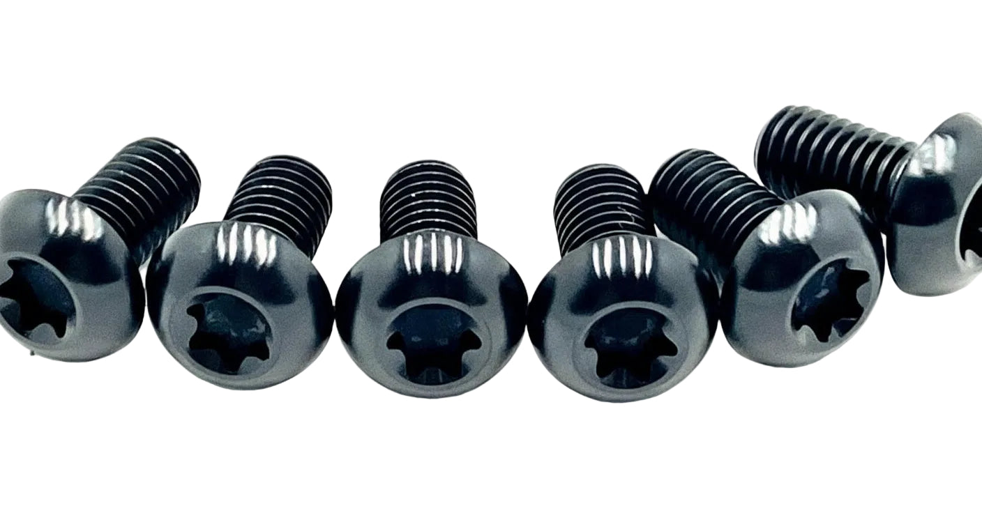 Titanium front rotor bolts for e-moto — installed on rotor
