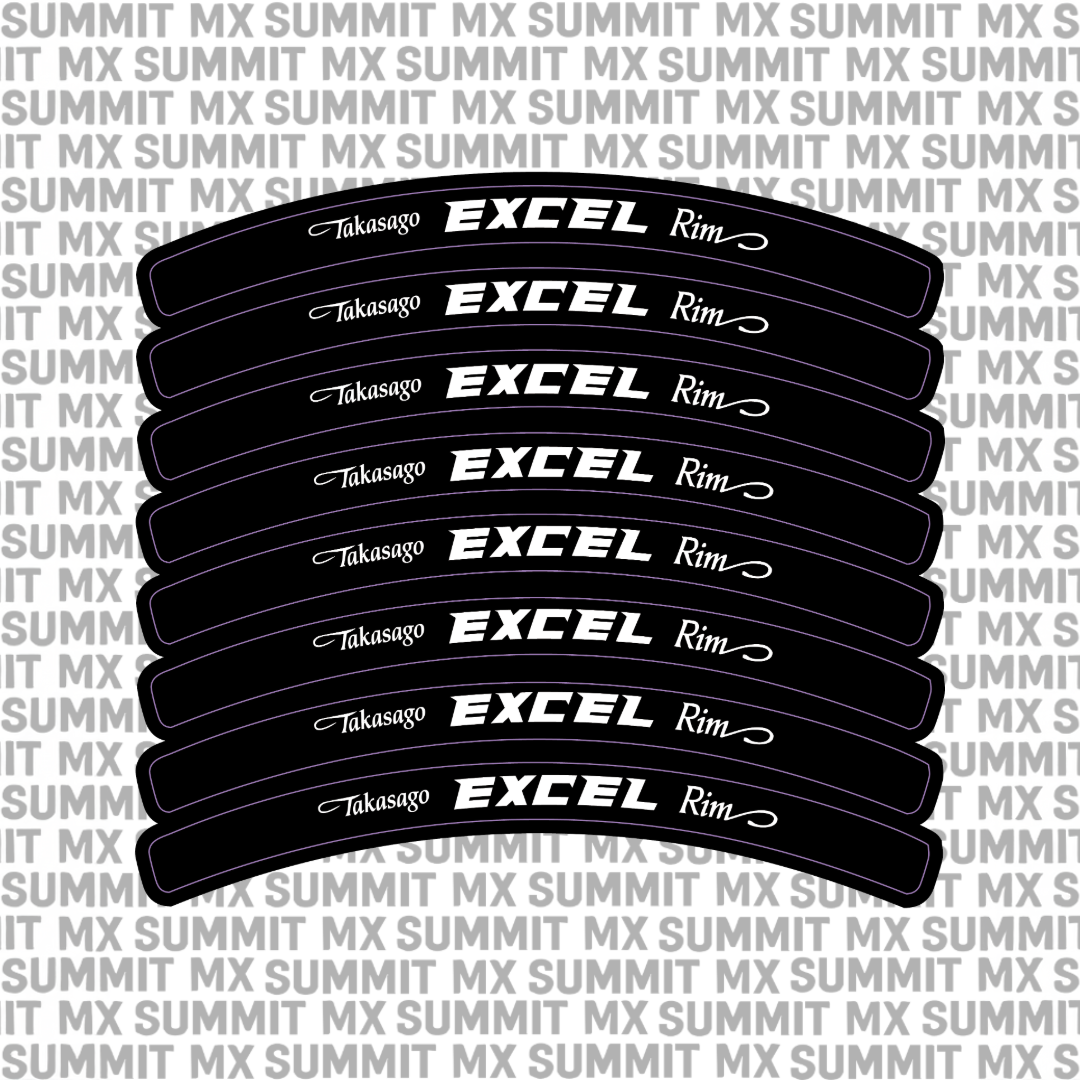 Excel rim decal set for e-moto wheels — 8-piece kit