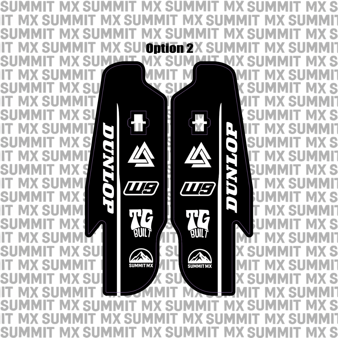 RFloXa Gravitee fork guard decal for Sur-Ron Ultra Bee — close-up