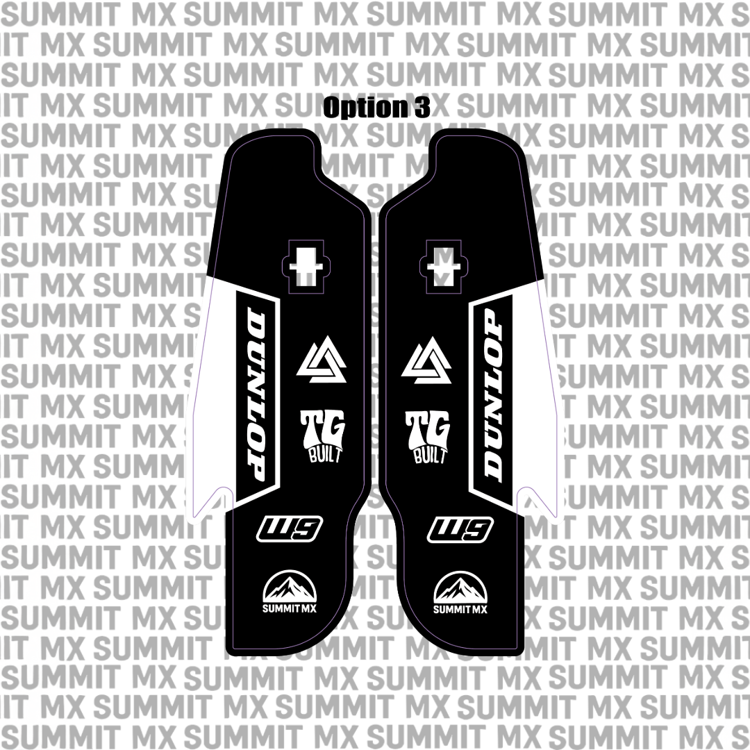 RFloXa Gravitee fork guard decal for Sur-Ron Ultra Bee — finish options