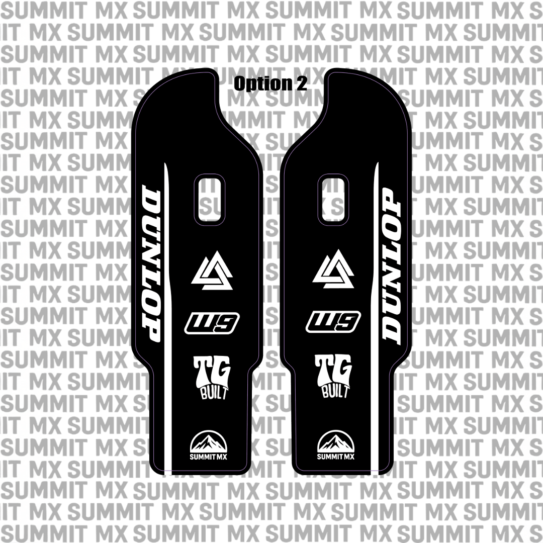 DNM fork guard decal for Sur-Ron Light Bee — close-up