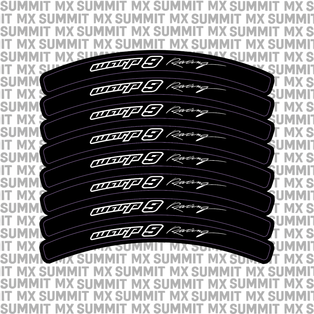 Warp 9 rim decal set for e-moto wheels — 8-piece kit