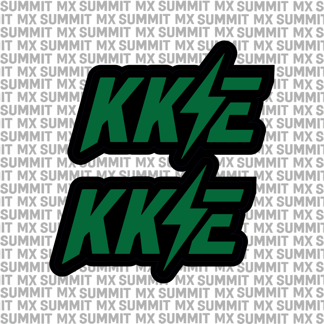 KKE fork tube decal on e-moto fork — close-up