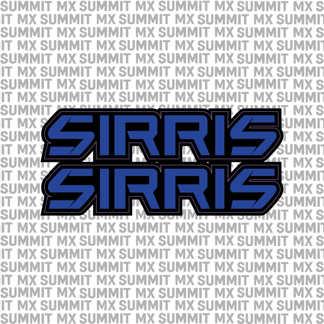 Sirris fork tube decals — minimal styling close-up