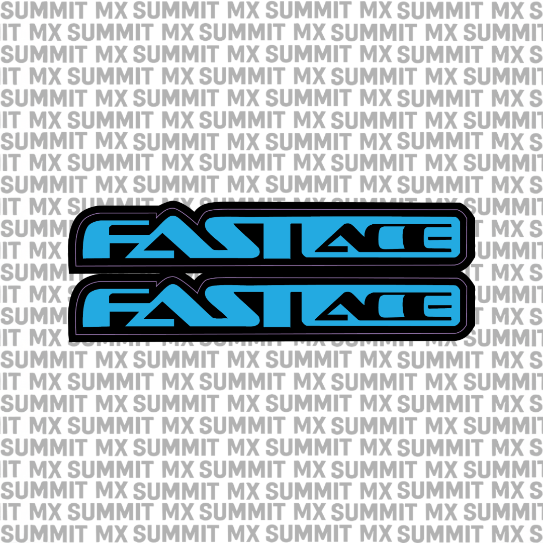 Fastace fork tube decals — installed on fork detail