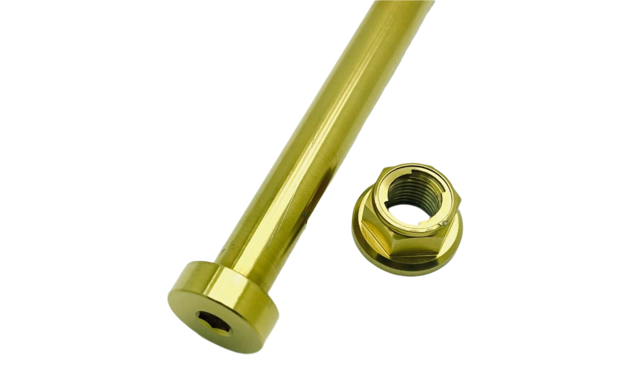 Titanium rear axle for E-Ride Pro — axle nut detail