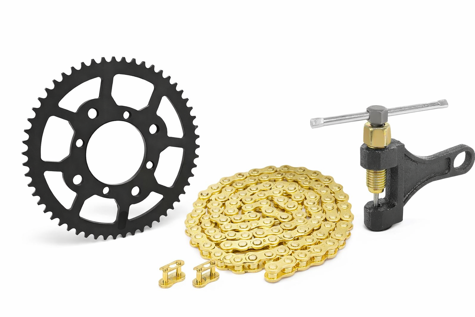 Close-up of gold 420 chain links and corrosion-resistant finish