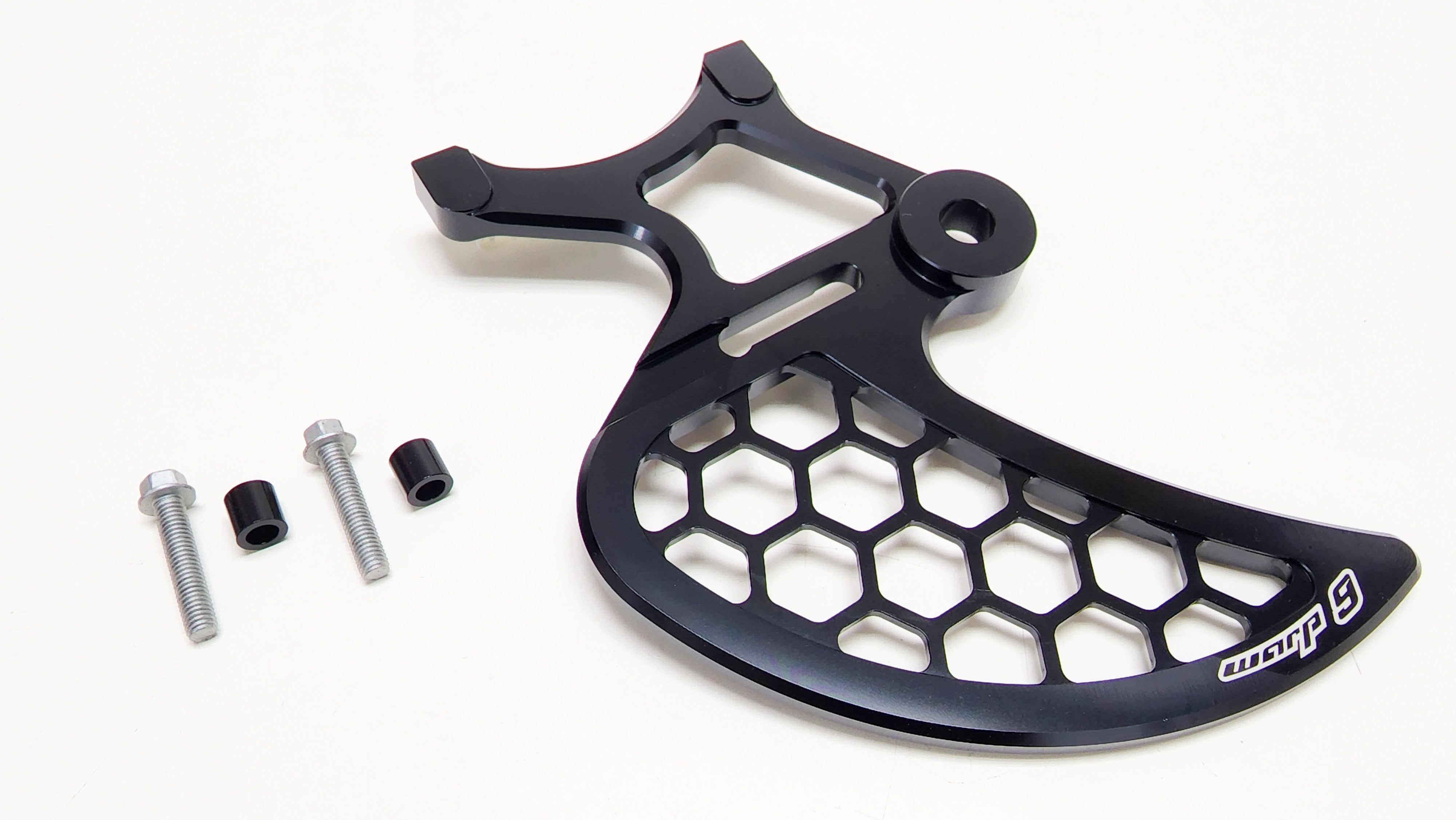 Warp 9 rear disc guard with 220mm upgrade hardware for Talaria Sting brakes