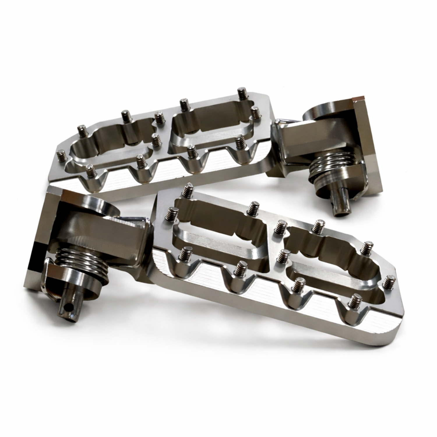 Silver CNC aluminum foot pegs for the Tuttio Soleil 01 and Yozma
