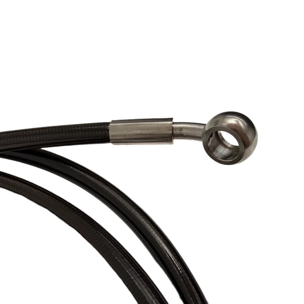 FactoryZ steel braided rear hand brake line for Stark Varg — banjo close-up